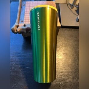 Starbucks Metallic Green and Gold Fluted Tumbler